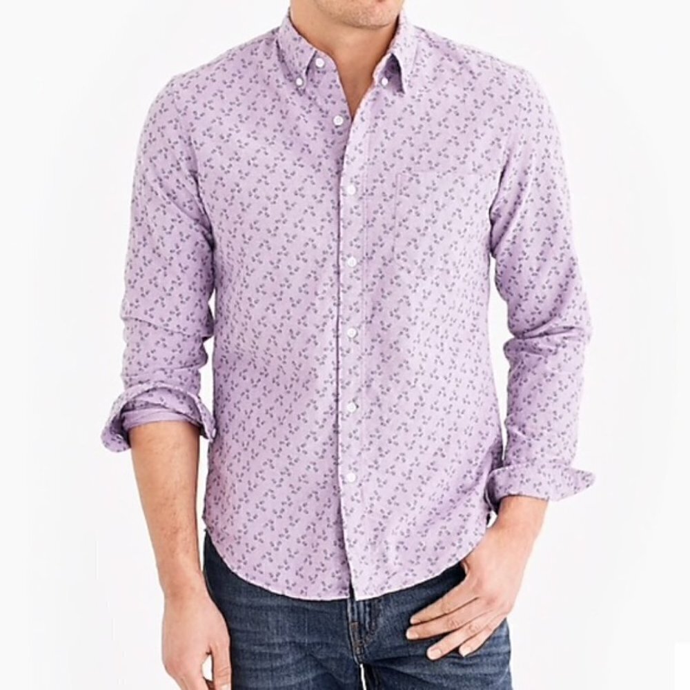 J. Crew Factory Men's Size Large‎ 16-16.5 Button Down Oxford Shirt Purple Floral